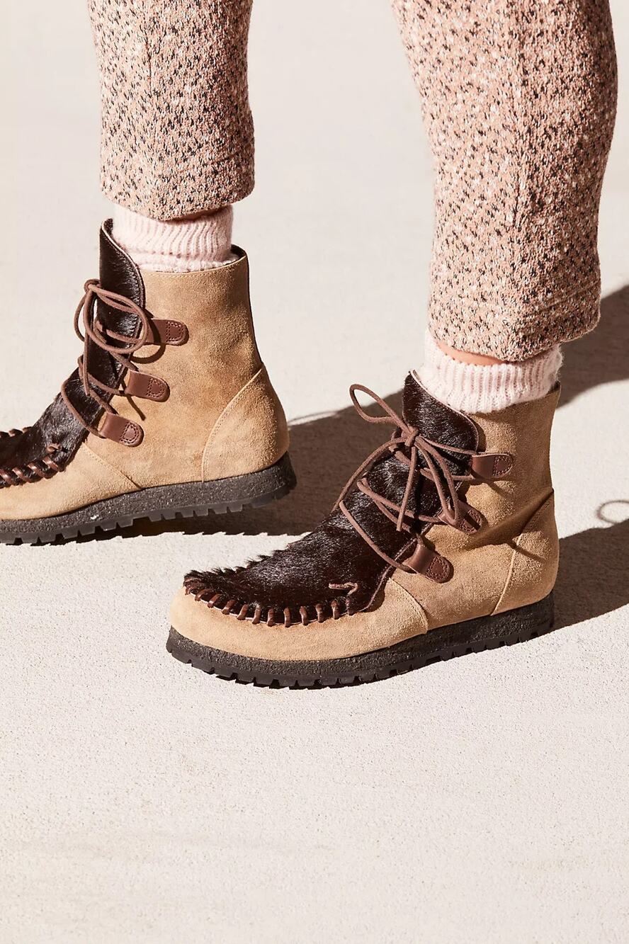 Free People Swiss Hiker Boots US 8.5 EU 39 Made in Italy Suede Calf Hair Vibram